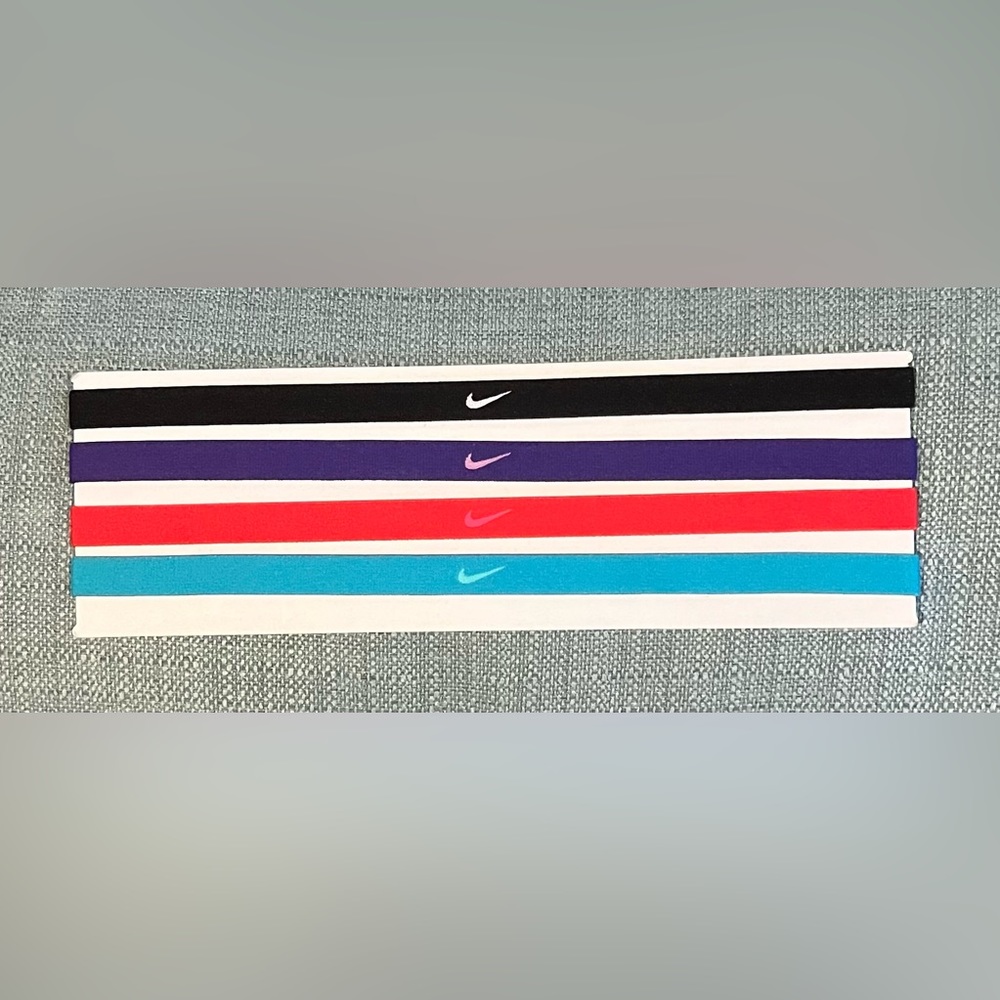 NIKE - 4 Headbands “Skinny” Black, Purple, Fuchsia Pink, Teal. One Size OS